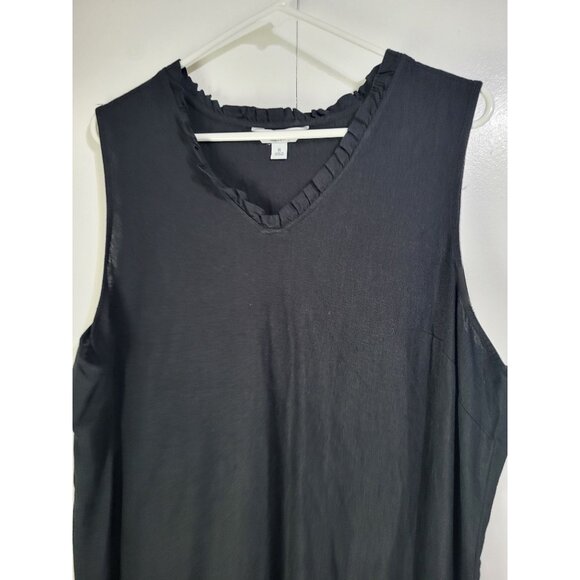 Croft & Barrow Women's XL Black Sleeveless Ruffle V Neck Dress Linen Blend - Picture 7 of 7